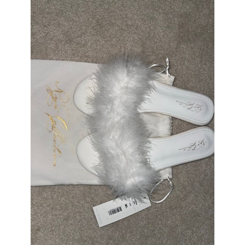 Rya Collection White Bridal Feather Slides - Picture 2 of 4